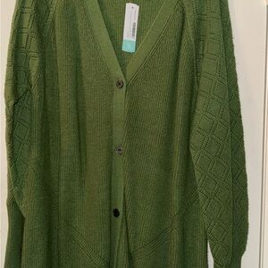 Bobeau Olive Knit Pointelle Cardigan 2X